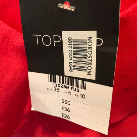 TopShop from Nordstrom Red  Ruffled Blouse Sz 6. B - Picture 3 of 4